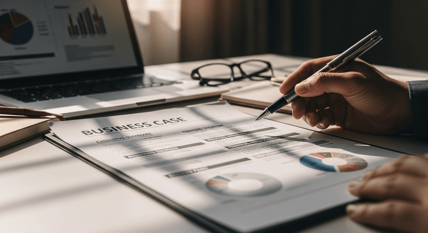 Business case financial analysis spreadsheet with cost-benefit breakdown