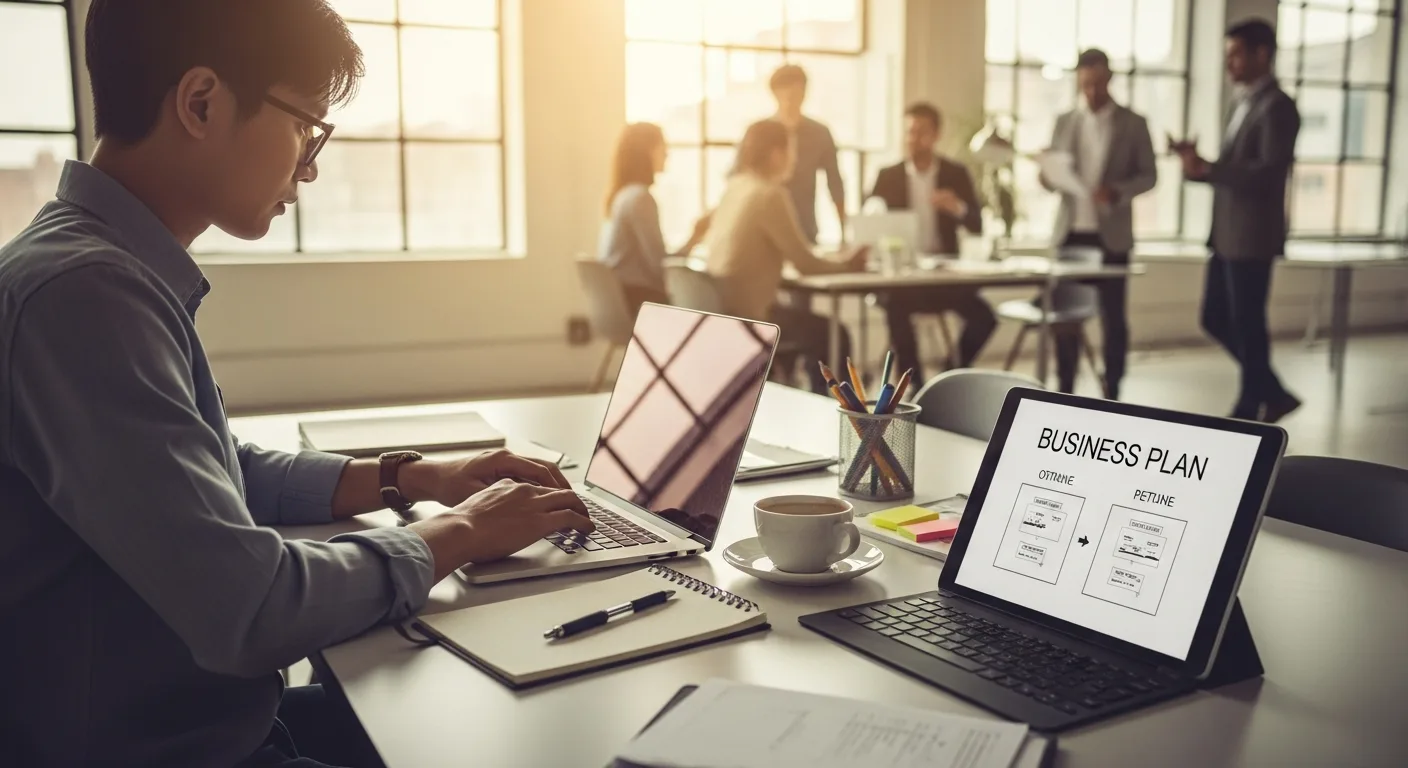 Business plan template showing structured sections and financial projections