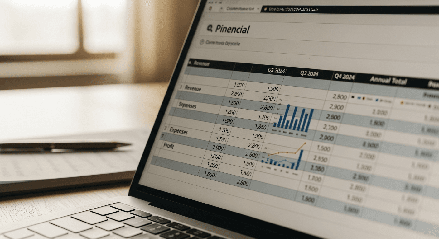 Financial forecast template showing revenue projections and expense tracking