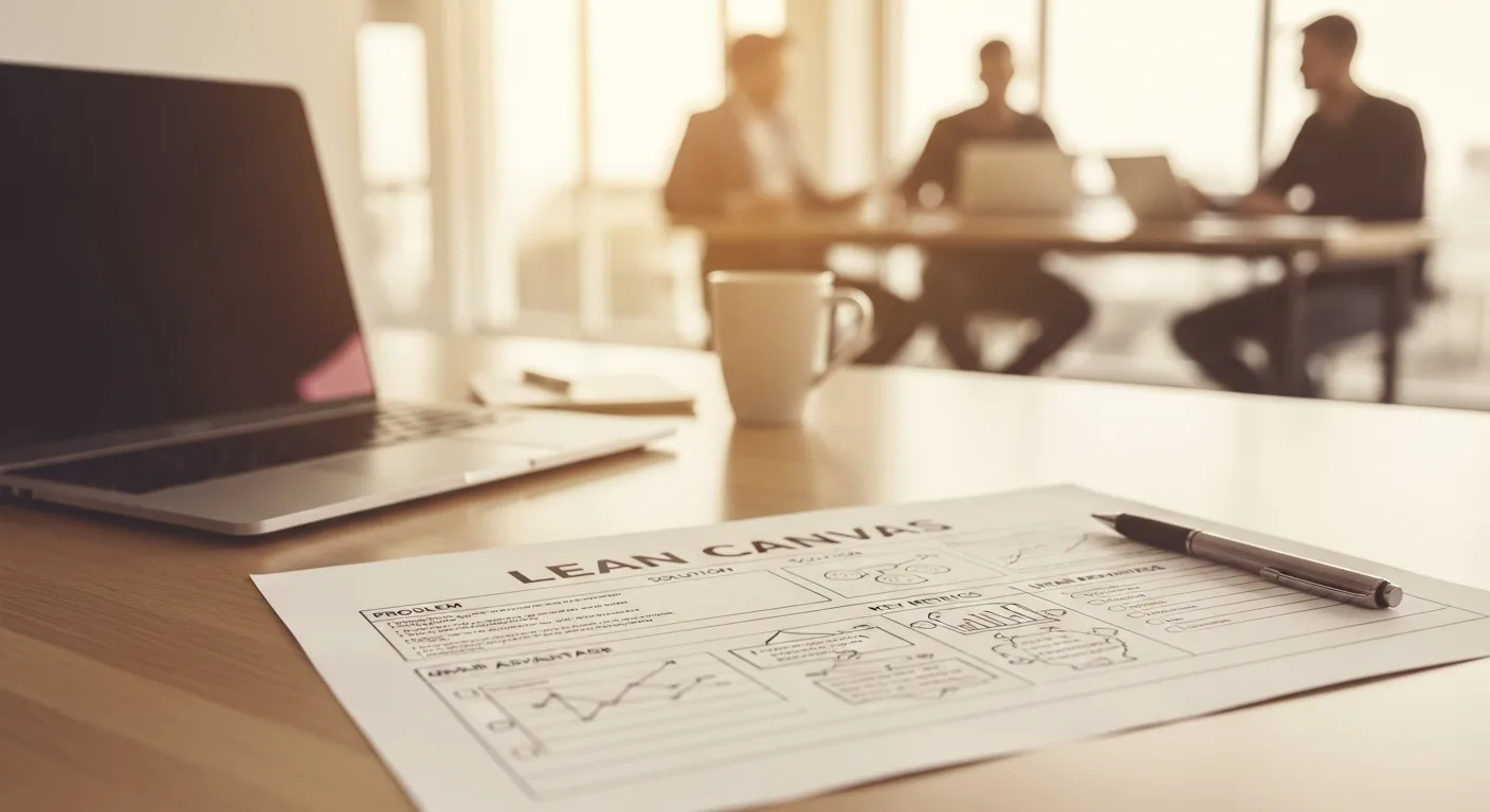 Lean canvas template with nine key sections laid out on a single page