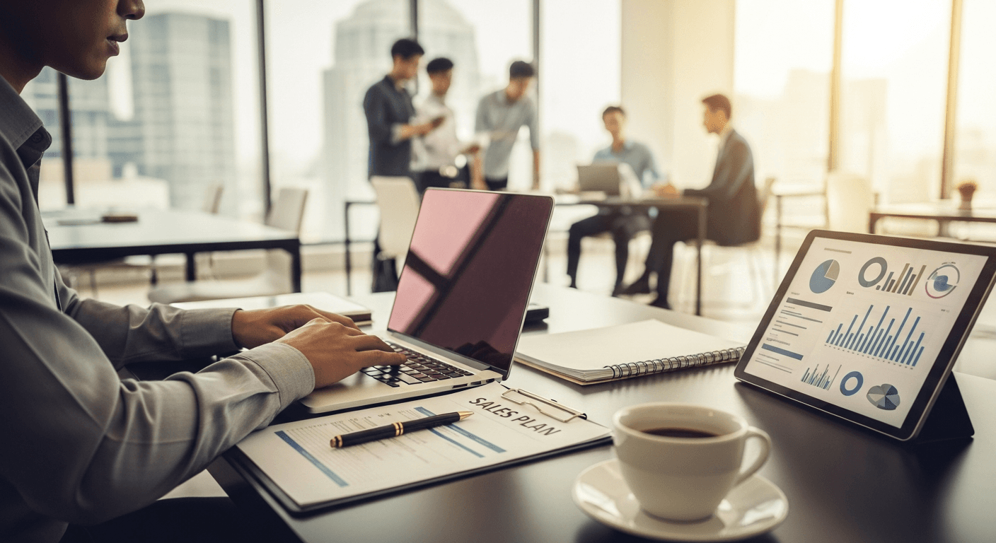 Sales plan template showing the difference between marketing and sales processes