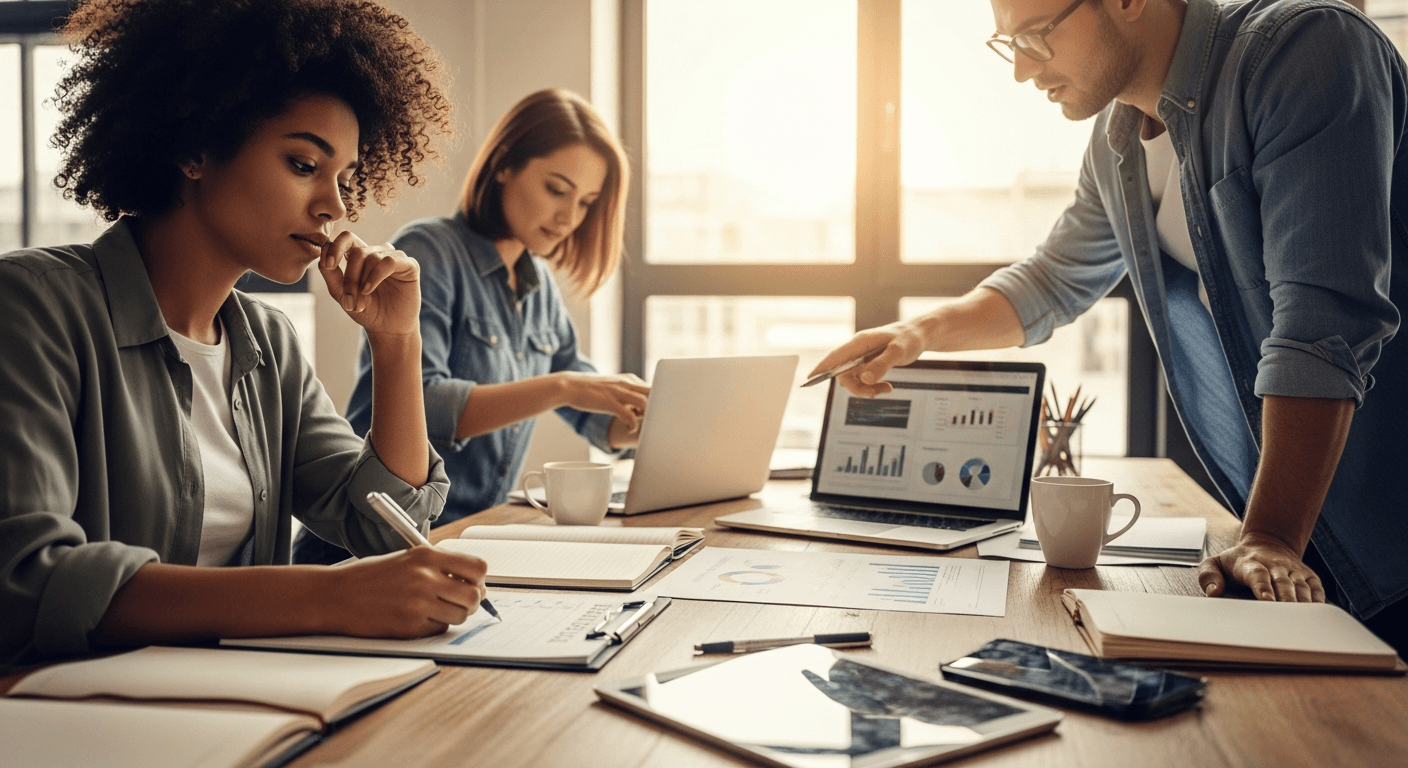 Financial planning spreadsheet and market research for starting business checklist completion