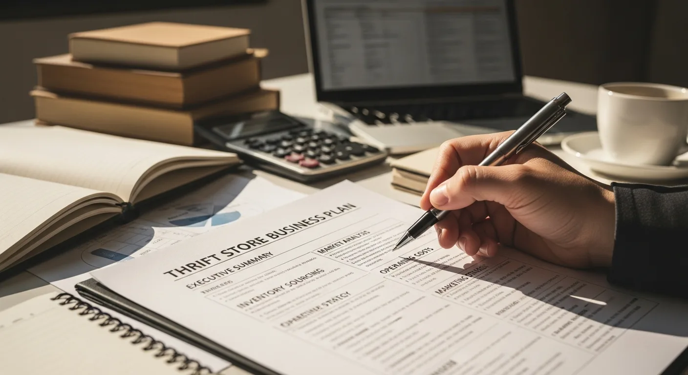 Thrift store business plan documents and financial calculations for how to start a thrift store