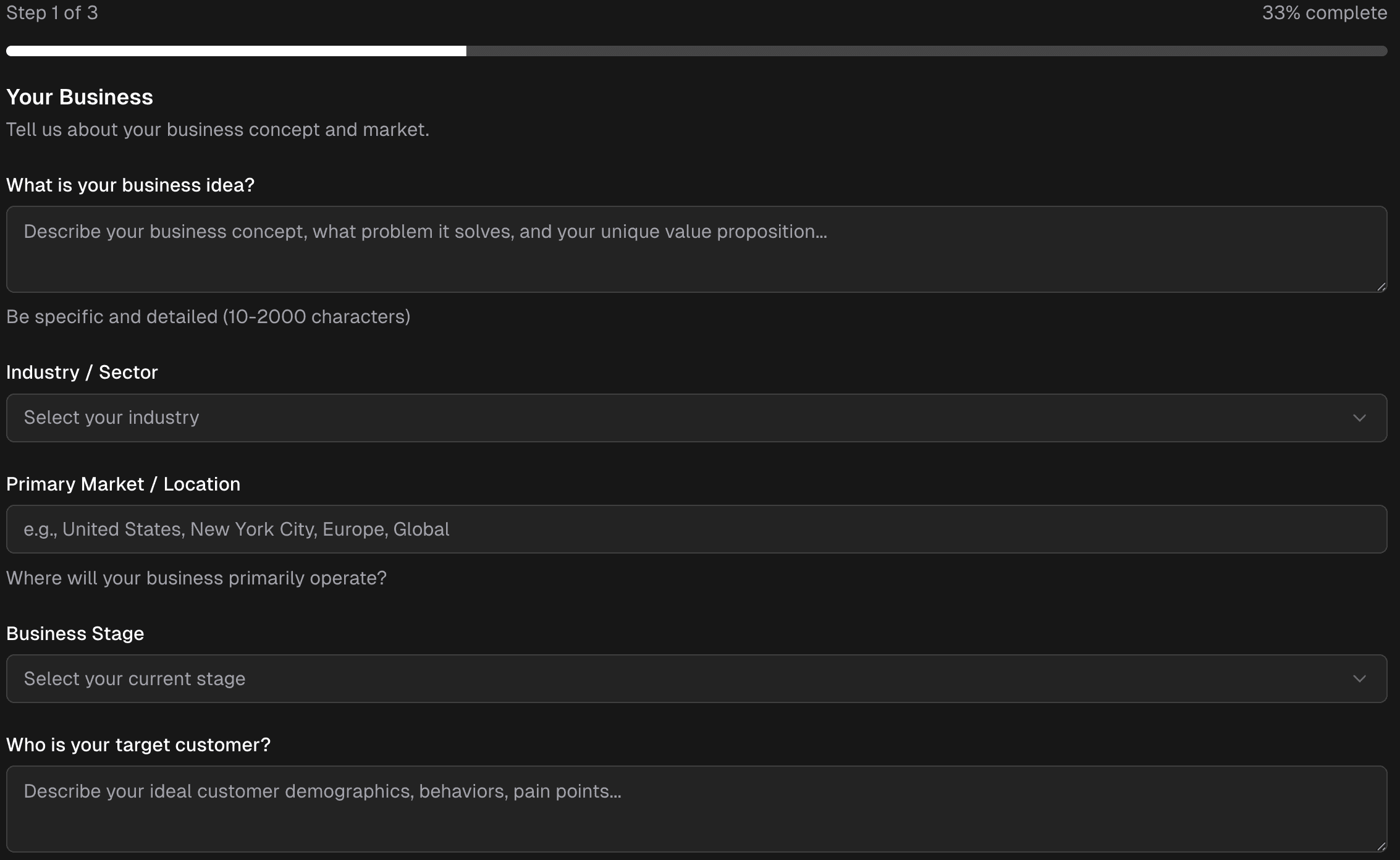 1. Answer a few simple questions about your idea