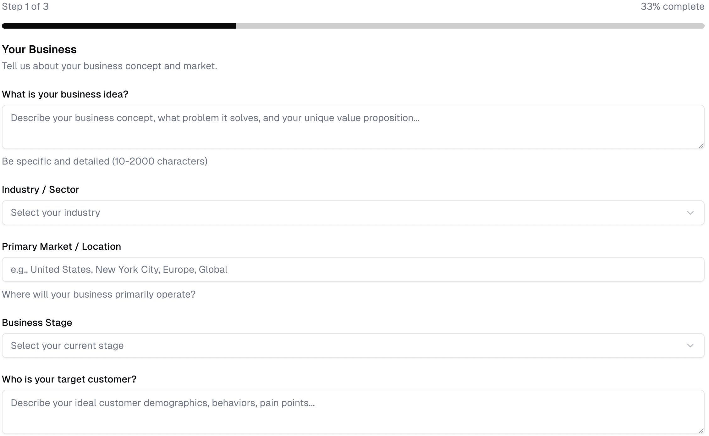 1. Answer a few simple questions about your idea