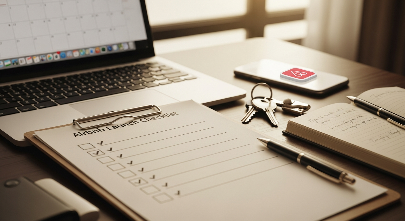 Well-staged Airbnb bedroom with professional lighting and clean linens