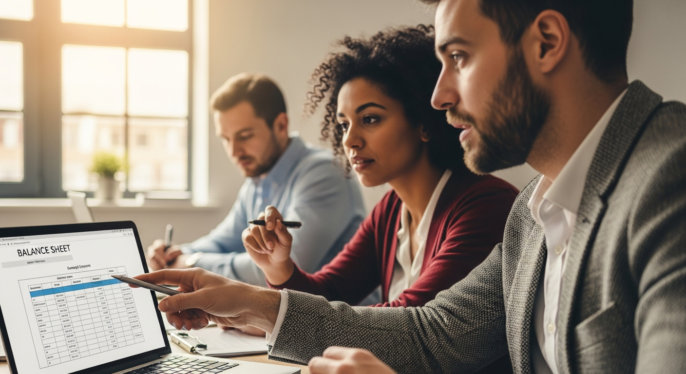 Balance sheet template being filled out on a computer screen