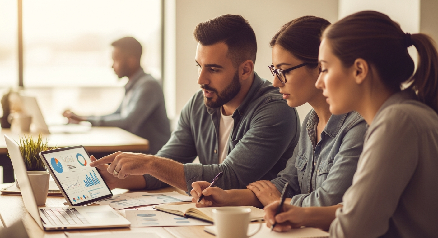 Entrepreneur reviewing business analytics and revenue data on laptop