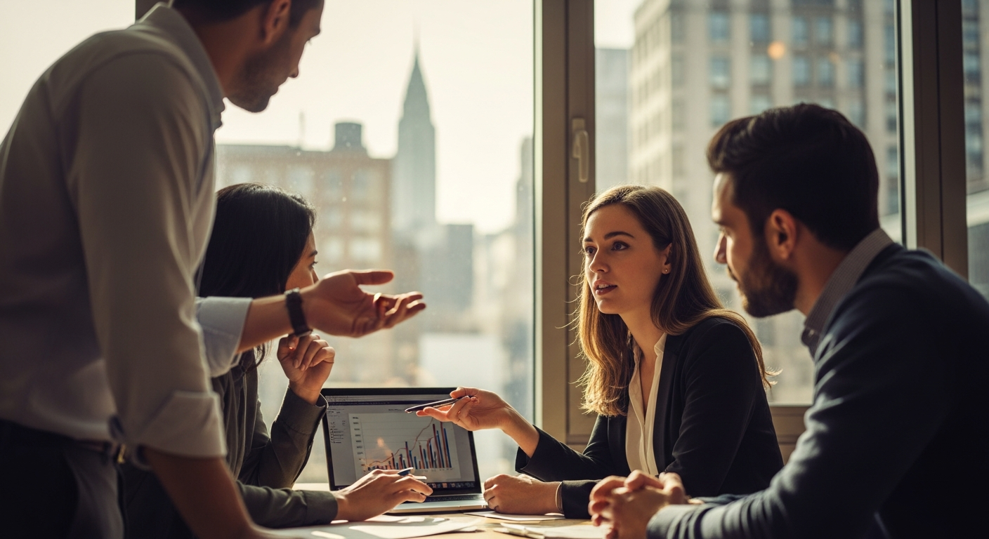 Creative professionals working in a New York co-working space on digital content projects