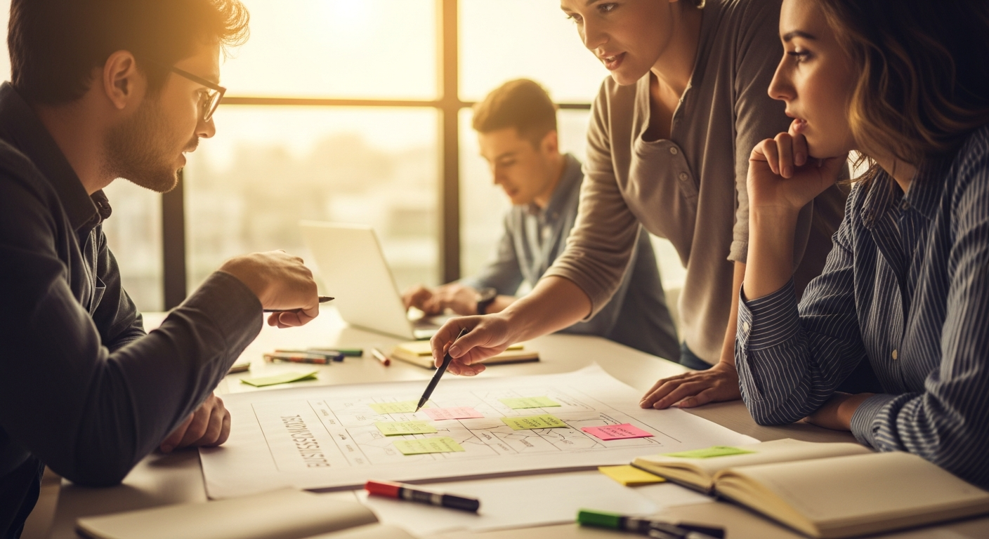 Business model canvas workshop with team collaboration