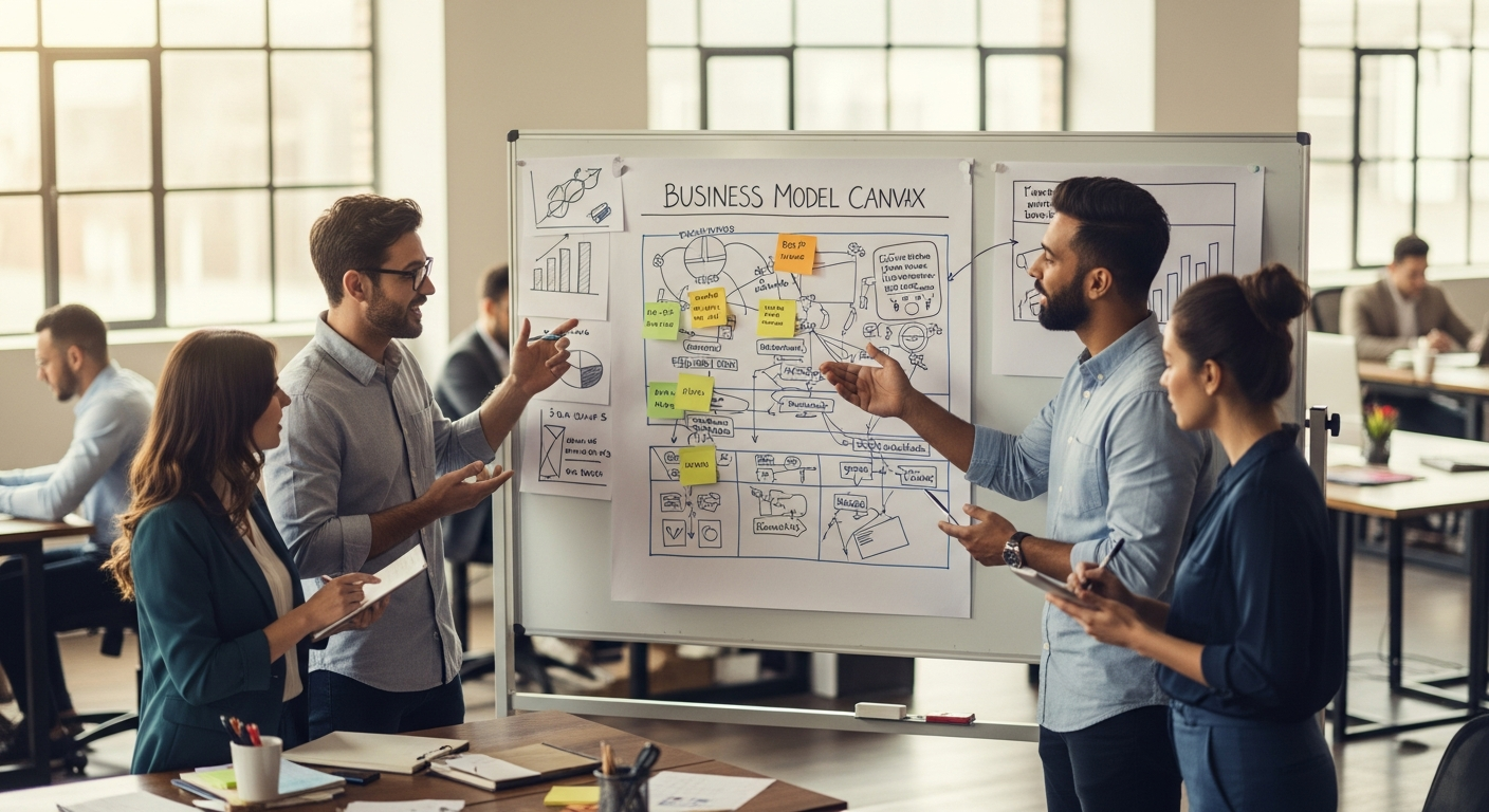 Business model canvas template showing nine building blocks
