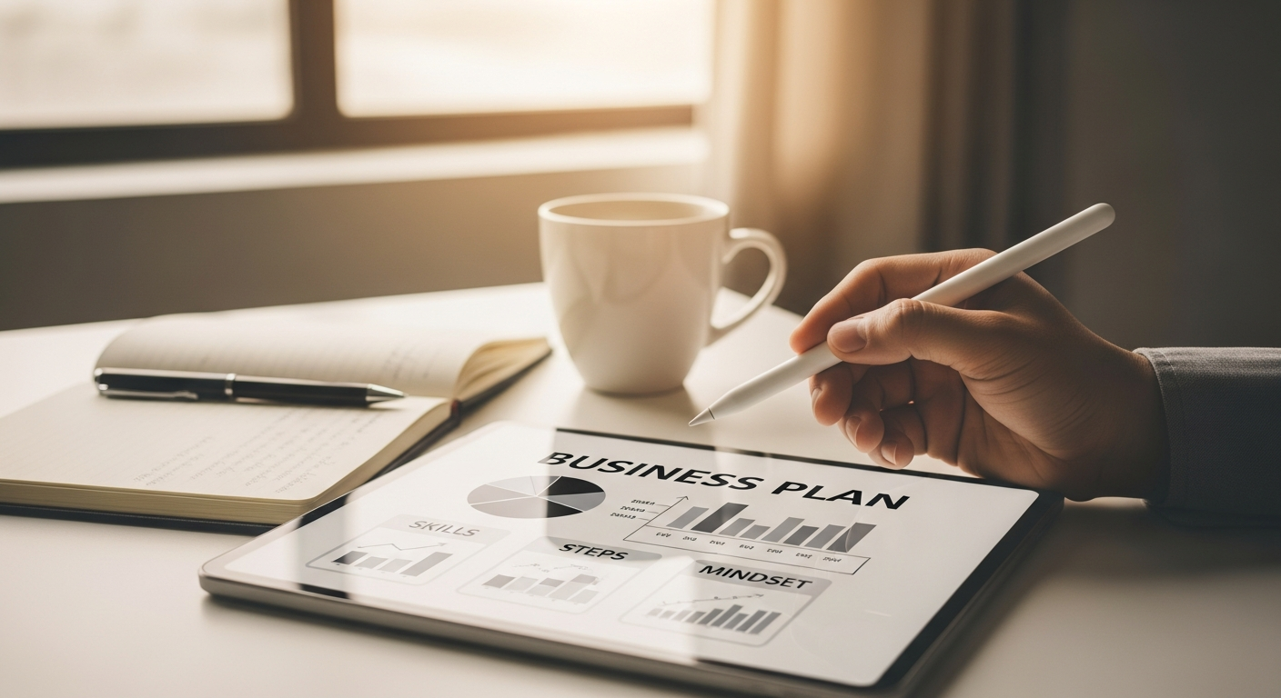 Entrepreneur working on financial projections and business planning with charts and graphs