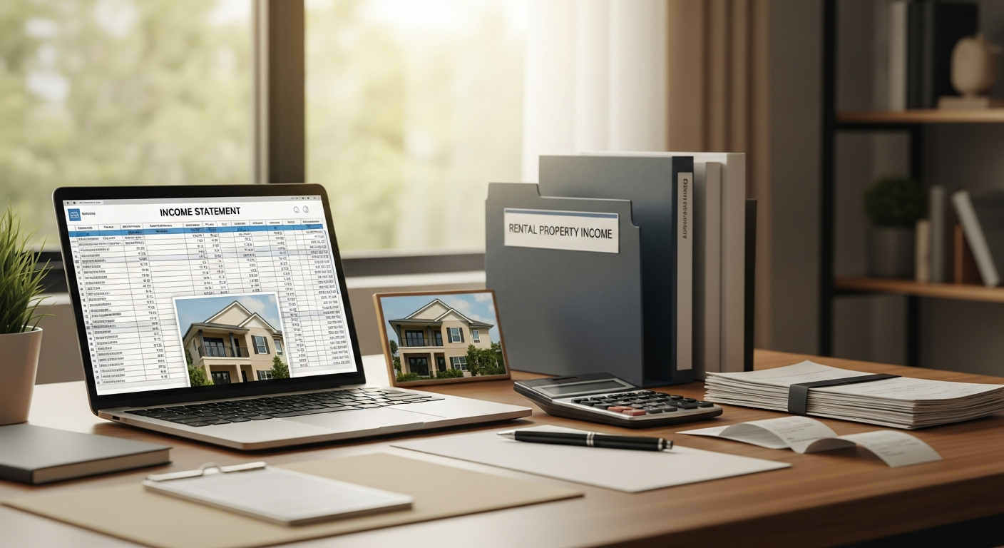 Sample income statement for rental property showing revenue and expense categories