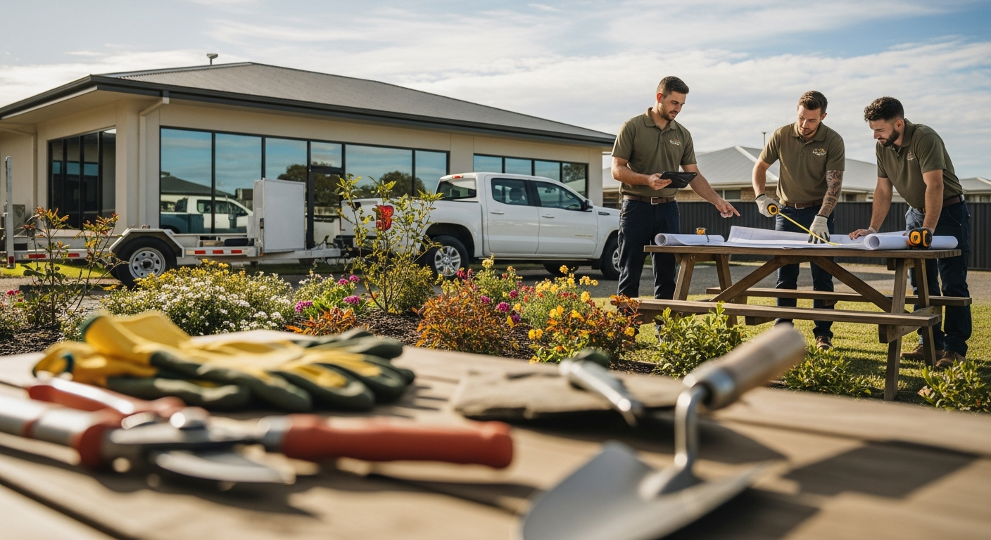 Landscaper using commercial equipment to maintain residential property