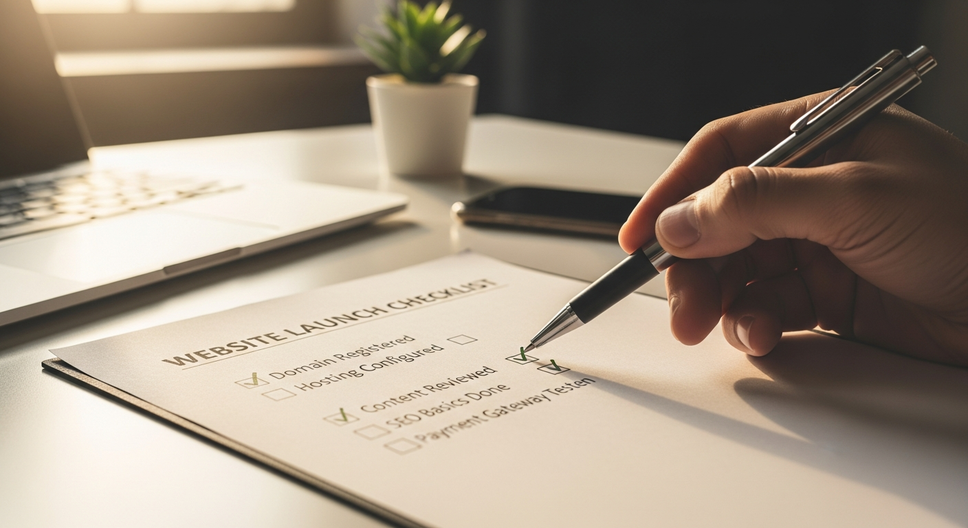 Mobile device showing website navigation menu and responsive design testing