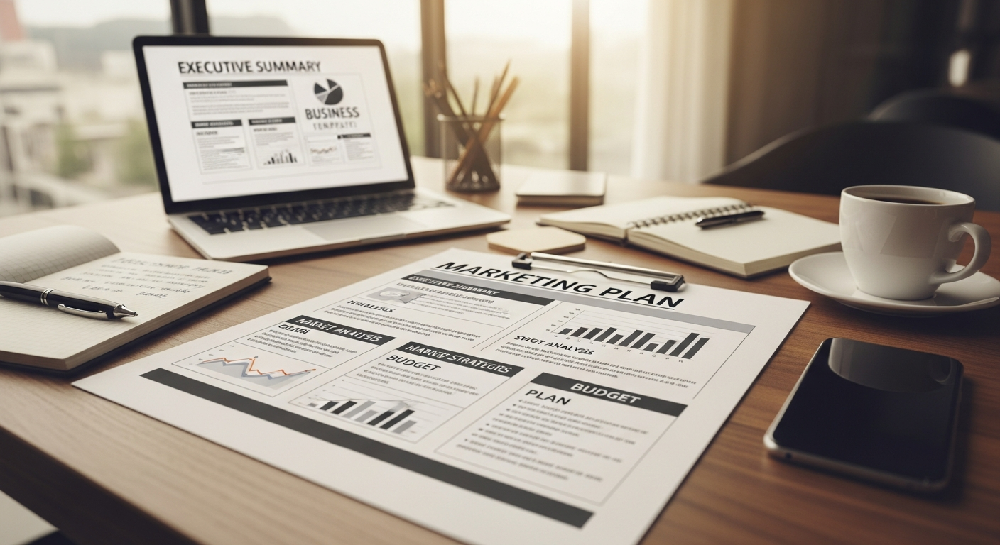 Marketing plan template overview with essential components