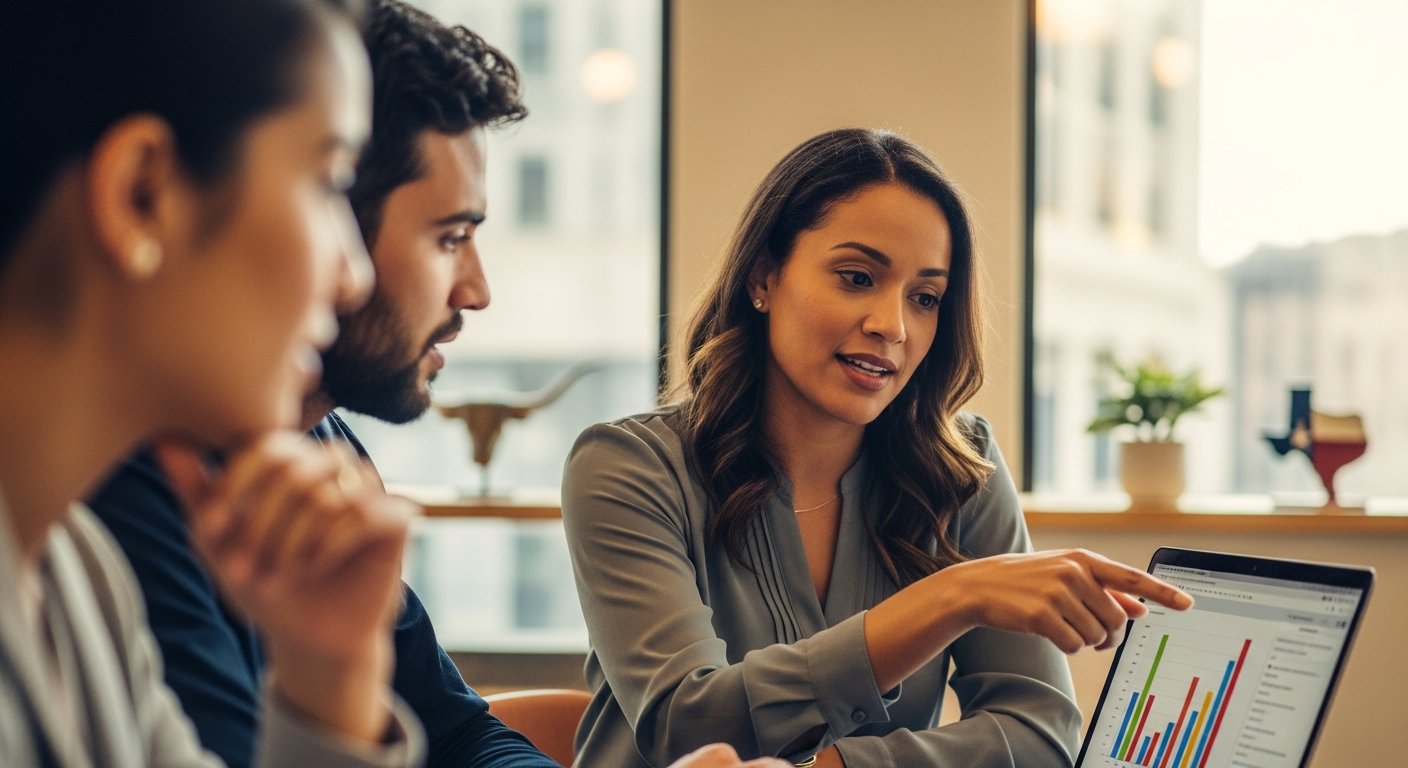 Professional cleaning service team working in a modern Texas office building