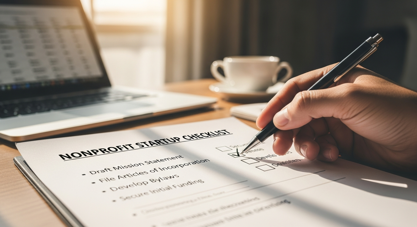 Nonprofit financial planning documents and budget spreadsheets on a desk