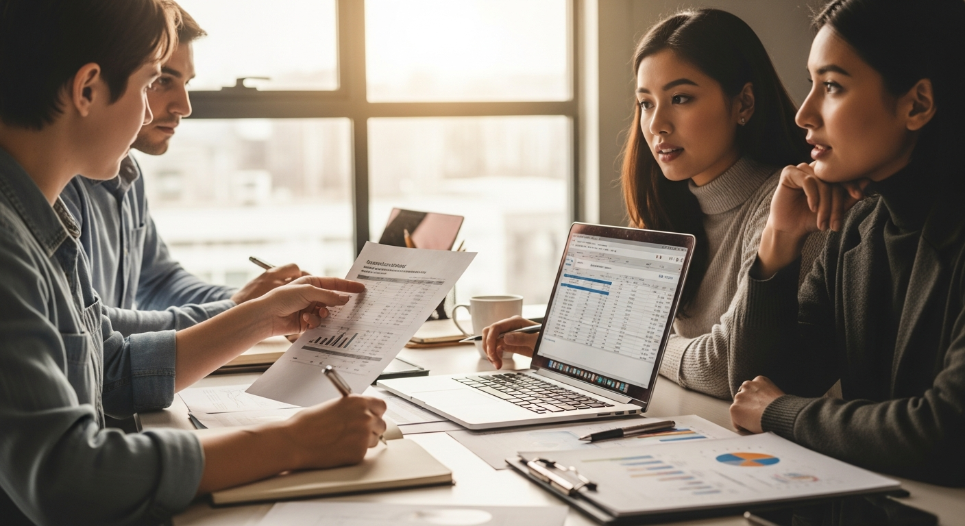 Profit and loss statement template with formulas and calculations in spreadsheet