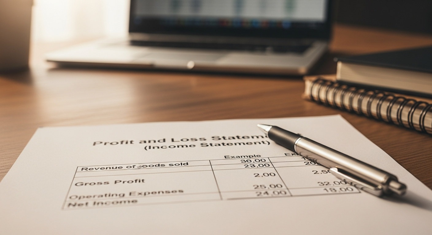 Business owner reviewing monthly profit and loss statement on laptop