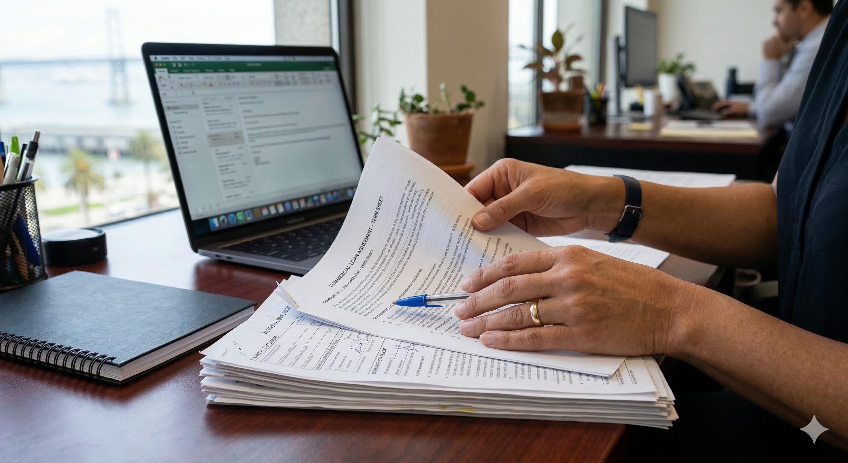 Business person reviewing denied SBA loan application