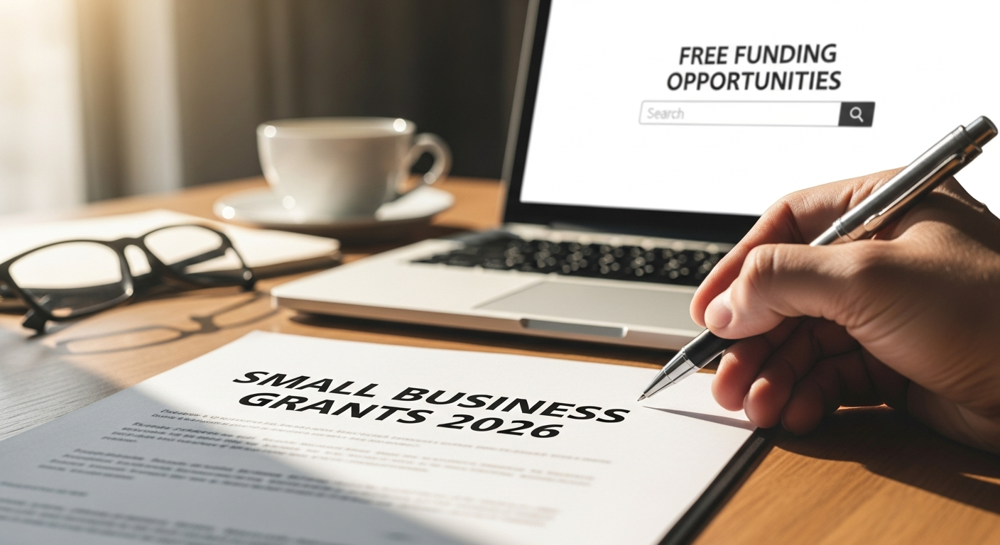 Business owner organizing documents and financial statements for grant application