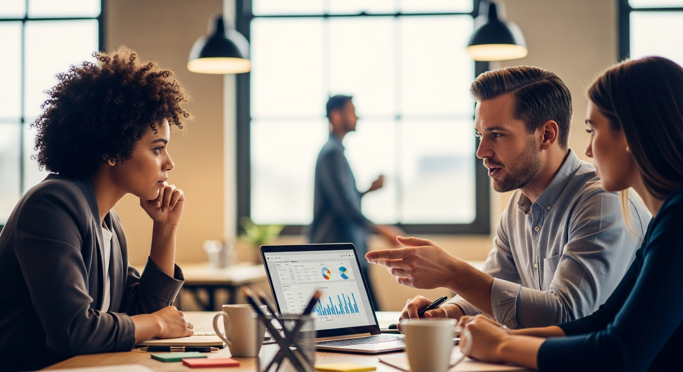 Investor reviewing startup metrics and financial projections