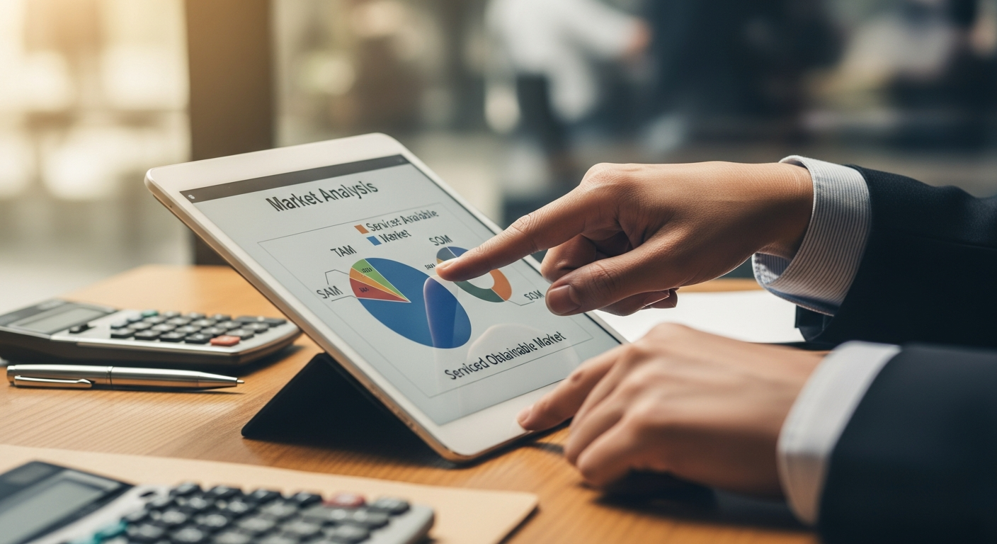 SAM calculation showing geographic and demographic filters applied to total market