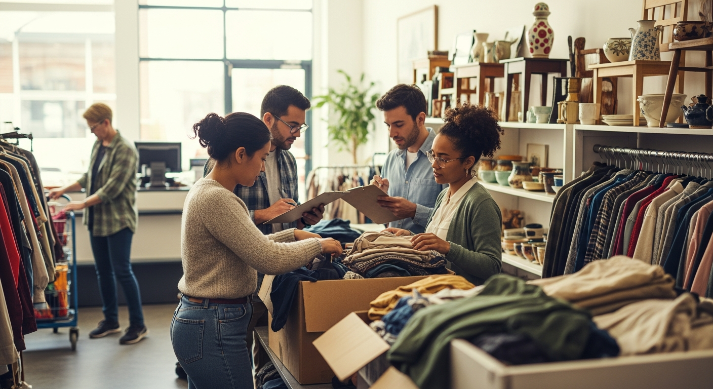 Organized thrift store inventory system showing pricing and sorting for how to start a thrift store