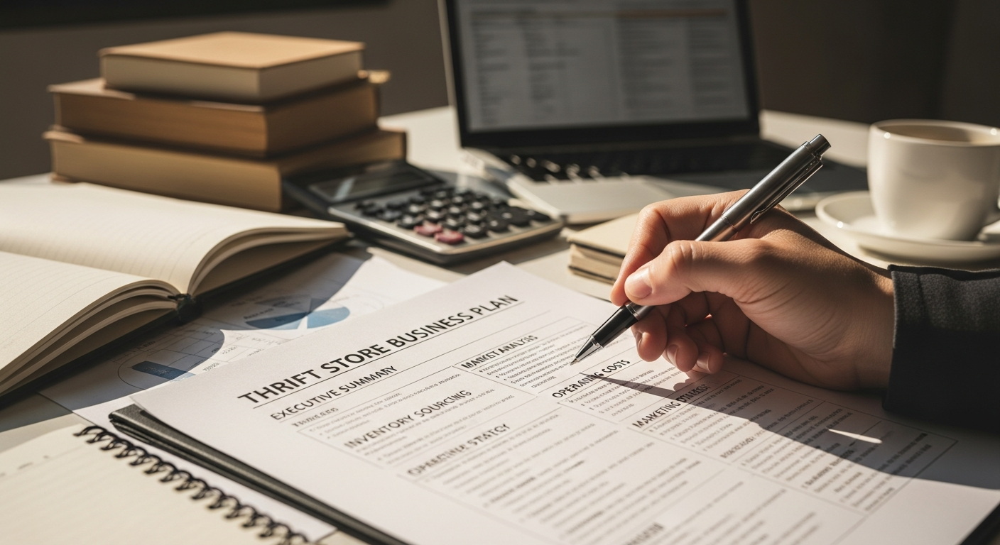 Thrift store business plan documents and financial calculations for how to start a thrift store