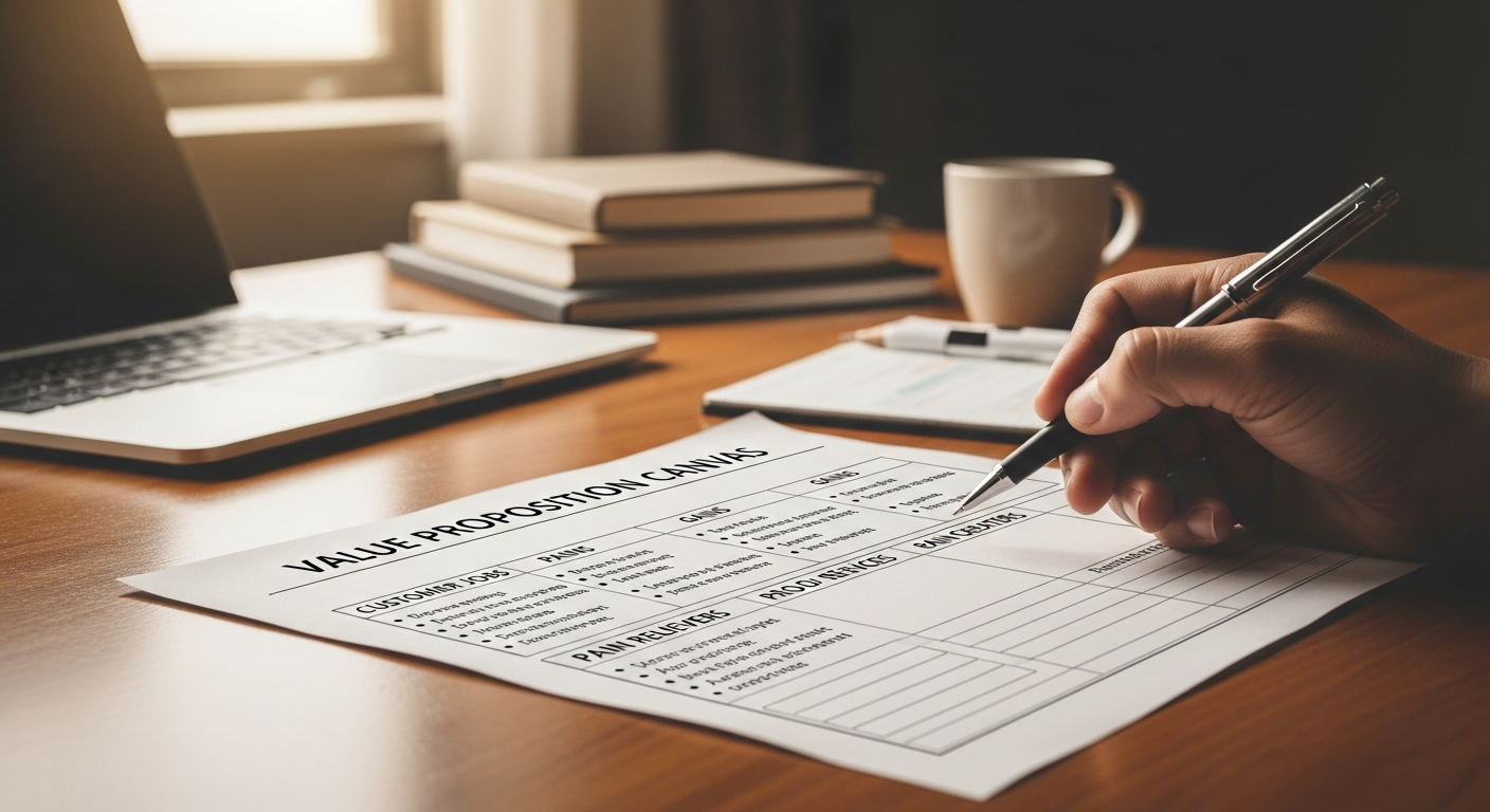 Completed value proposition canvas example for a project management software